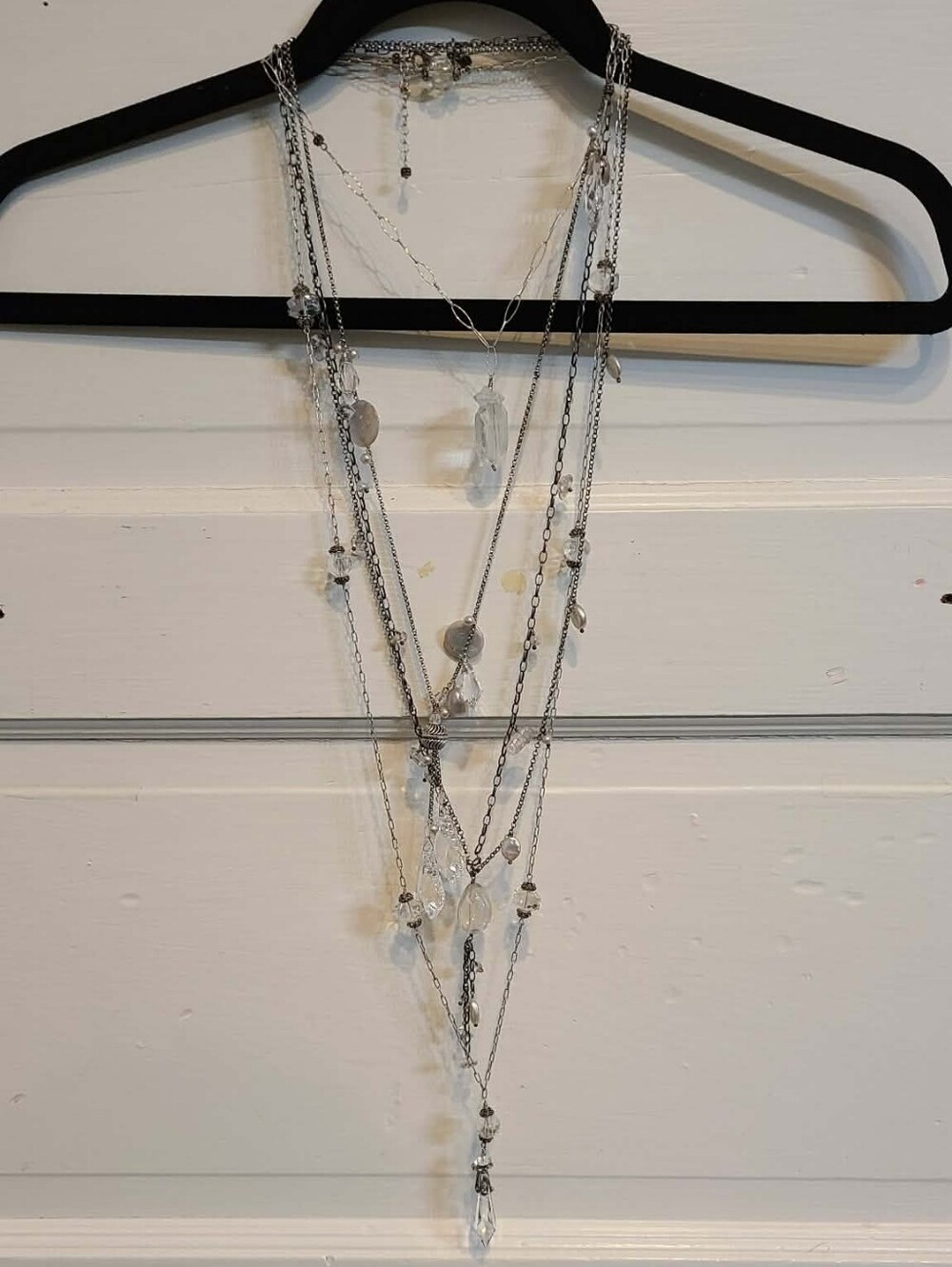 4 Handcrafted Clear Crystal and Silver Women's Necklace Set - Elegant Sparkle